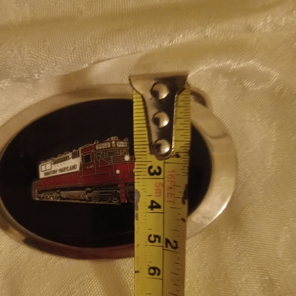 Western Maryland train silver belt buckle red and blue vintage